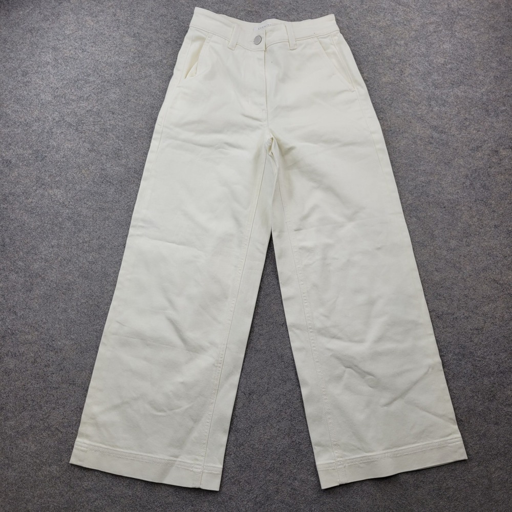 Everlane‎ Pants Size 00 Wide Leg Crop Off White Cream High Rise Twill